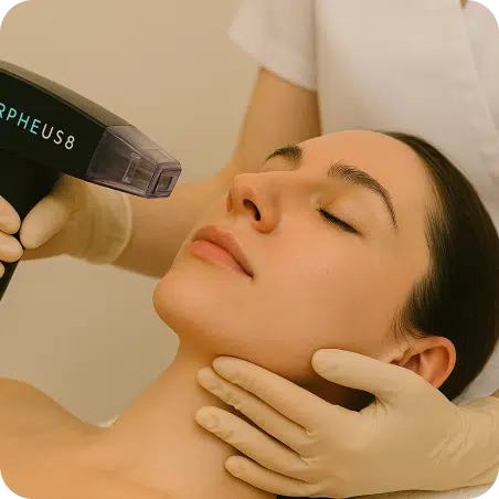 Client Receiving Morpheus8 San Ramon Rf Microneedling Treatment To Tighten Skin And Reduce Fine Lines For A Smoother, Youthful Complexion.