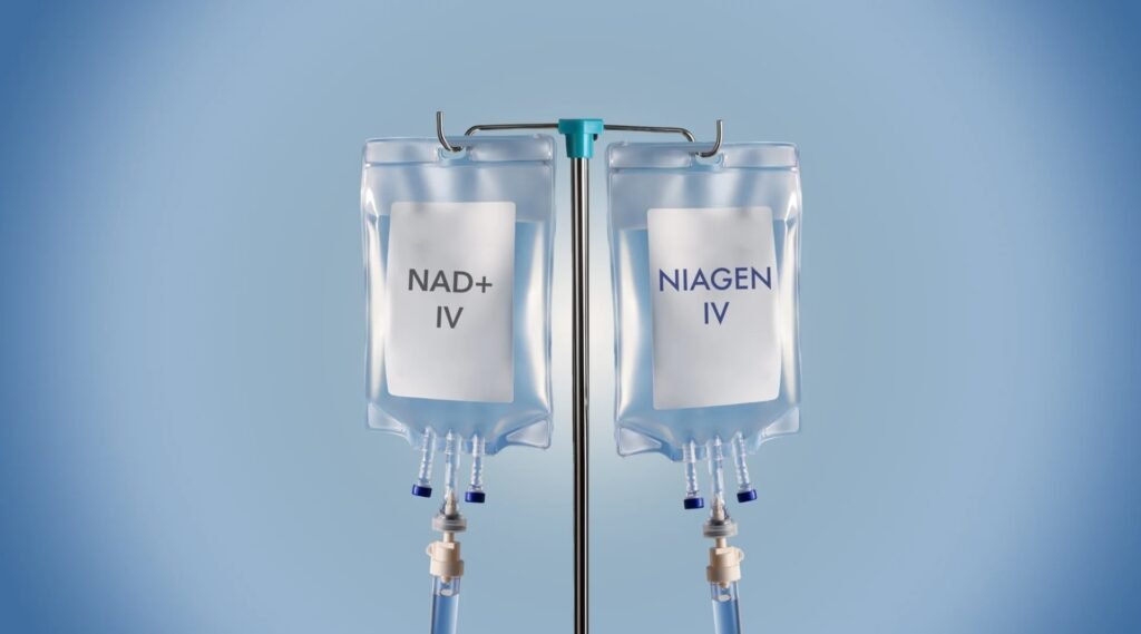 Nurse administering NAD+ IV therapy at MedLounge San Ramon to help boost energy, focus, and anti-aging for Tri-Valley clients including Danville, Dublin, Pleasanton, and Blackhawk.