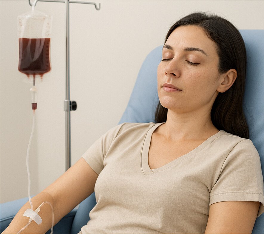 Iron infusion therapy administered at MedLounge San Ramon to treat iron deficiency.